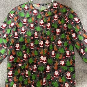 Festive Holiday Print Scrub Jacket
